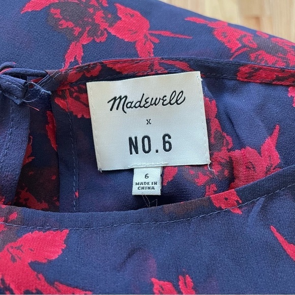 Madewell No.6 Vintage Rose Blue Red Silk Floral Printed Silk Magical Dress EUC 6